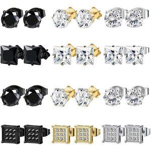 12 Pairs Stainless Steel Stud Earrings for Men Hypoallergenic Earrings